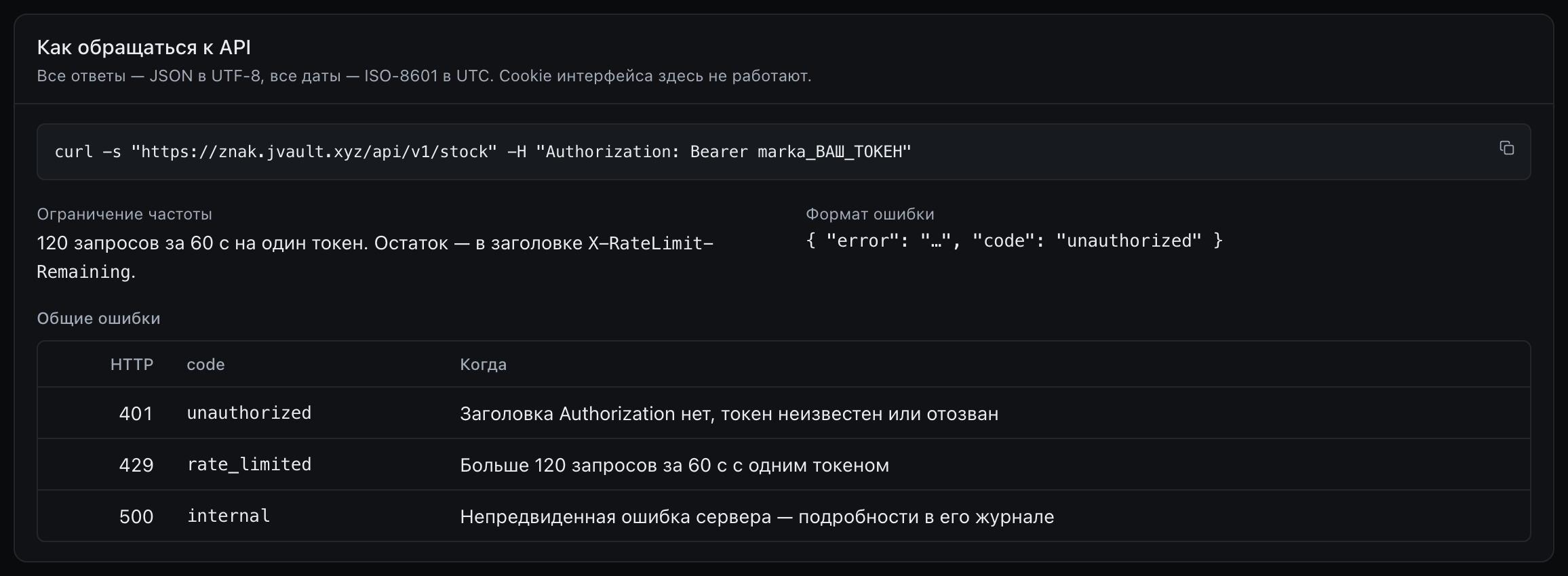 Справочник REST API внутри приложения