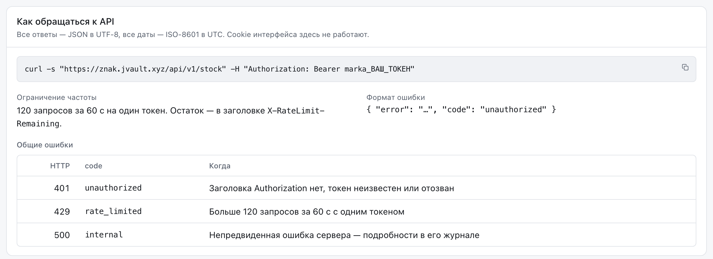 Справочник REST API внутри приложения